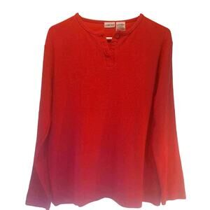 Cabin Creek Women's Henley Shirt Red Long Sleeve Buttons Crew Neck Preppy XL
